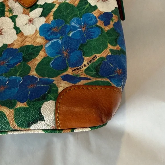 Dooney & Bourke Pansy Domed Satchel Yellow Blue Tan White Floral Leather - Picture 5 of 14